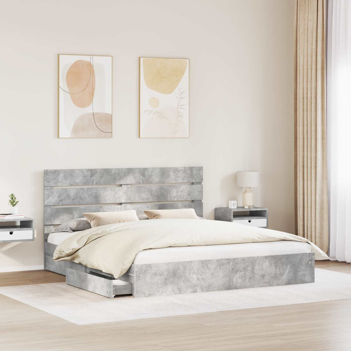 vidaXL Storage Bed Concrete Grey 200 x 200 cm Engineered Wood 3