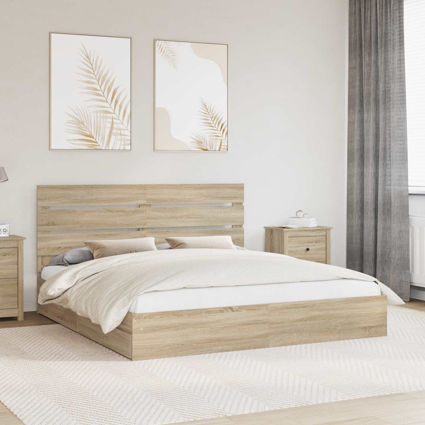 vidaXL Storage Bed with Drawer Sonoma Oak 180 x 200 cm Engineered Wood 1