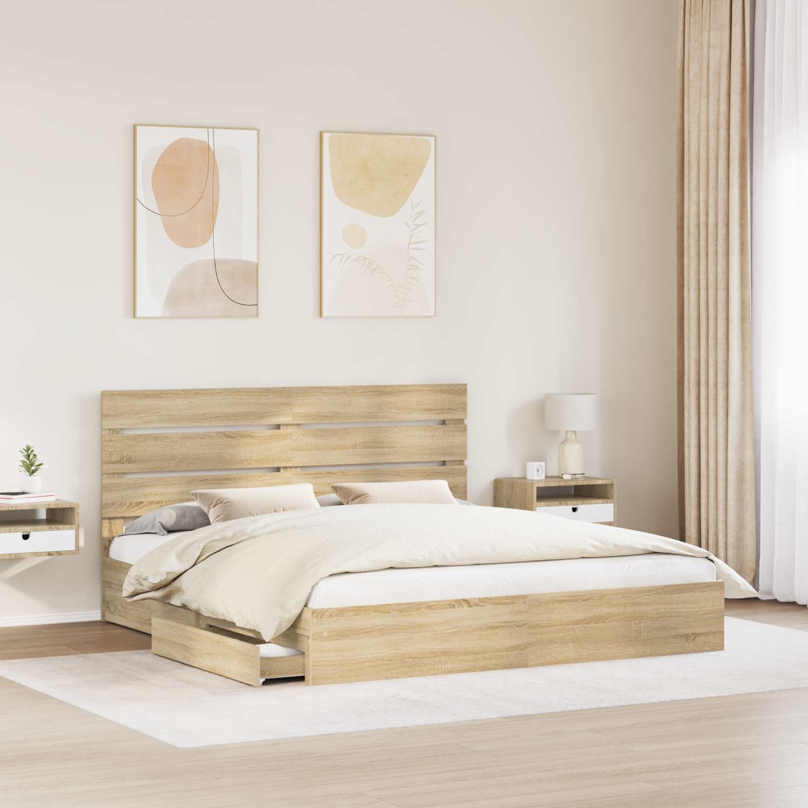 vidaXL Storage Bed with Drawer Sonoma Oak 180 x 200 cm Engineered Wood 3