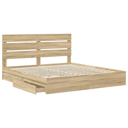 vidaXL Storage Bed with Drawer Sonoma Oak 180 x 200 cm Engineered Wood 5