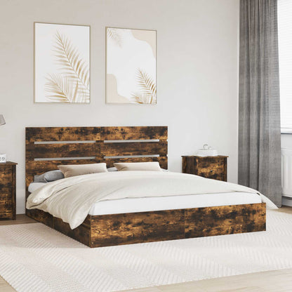 vidaXL Storage Bed with Drawer Smoked Oak 180 x 200 cm Engineered Wood 1