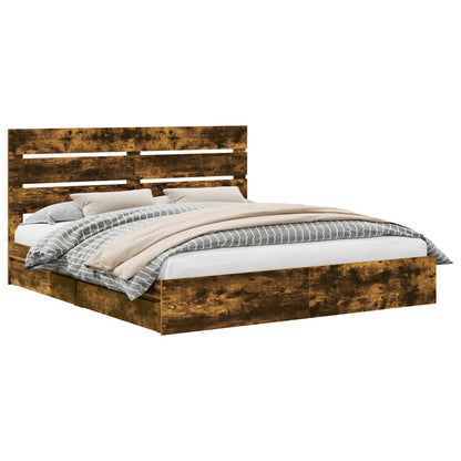 Storage Bed with Drawer Engineered Wood Length 200 cm Smoked oak 180 cm