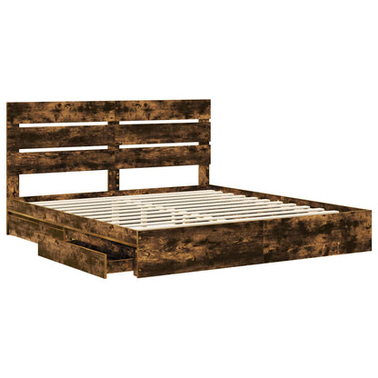 vidaXL Storage Bed with Drawer Smoked Oak 180 x 200 cm Engineered Wood 5