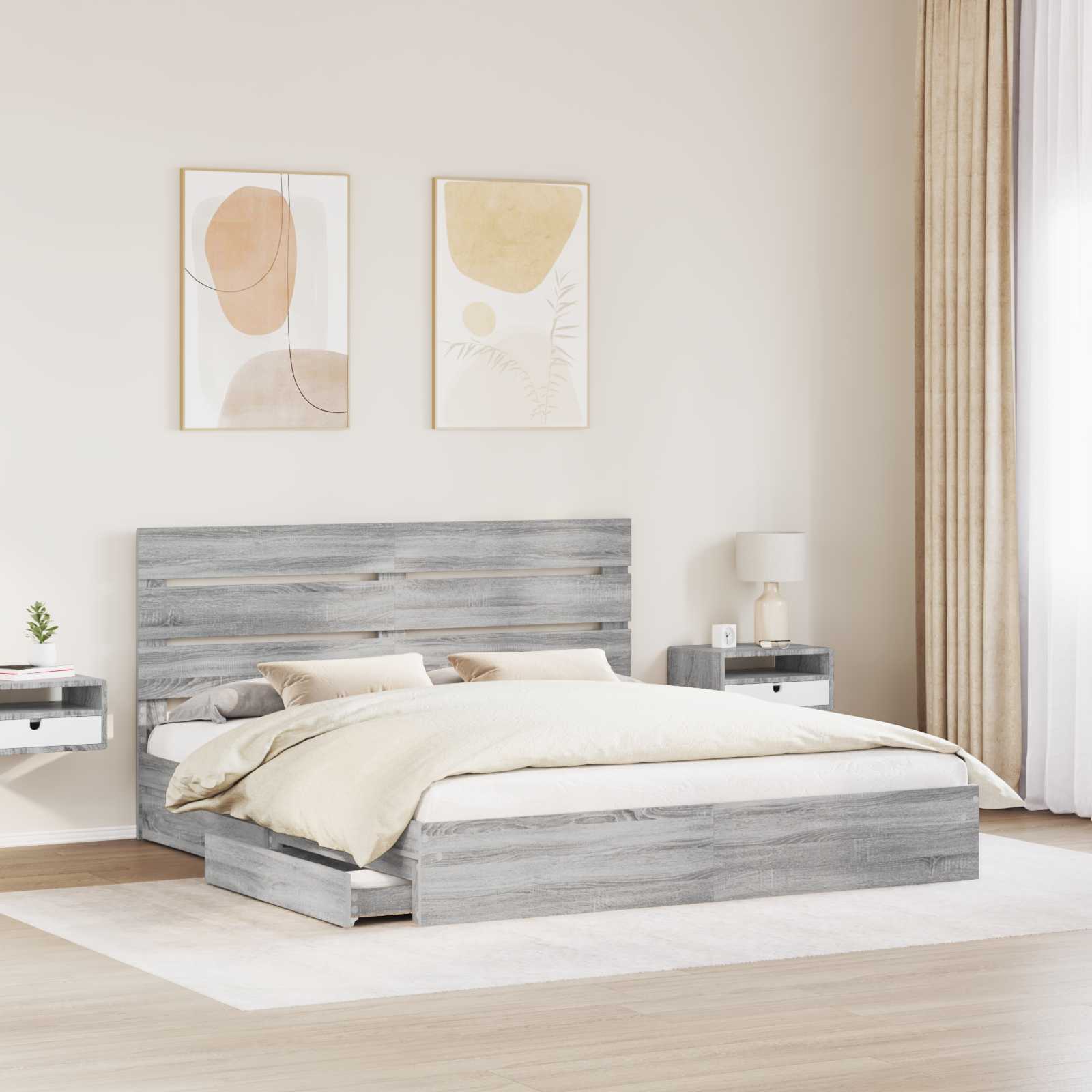vidaXL Storage Bed Grey Sonoma 180 x 200 cm Engineered Wood 3