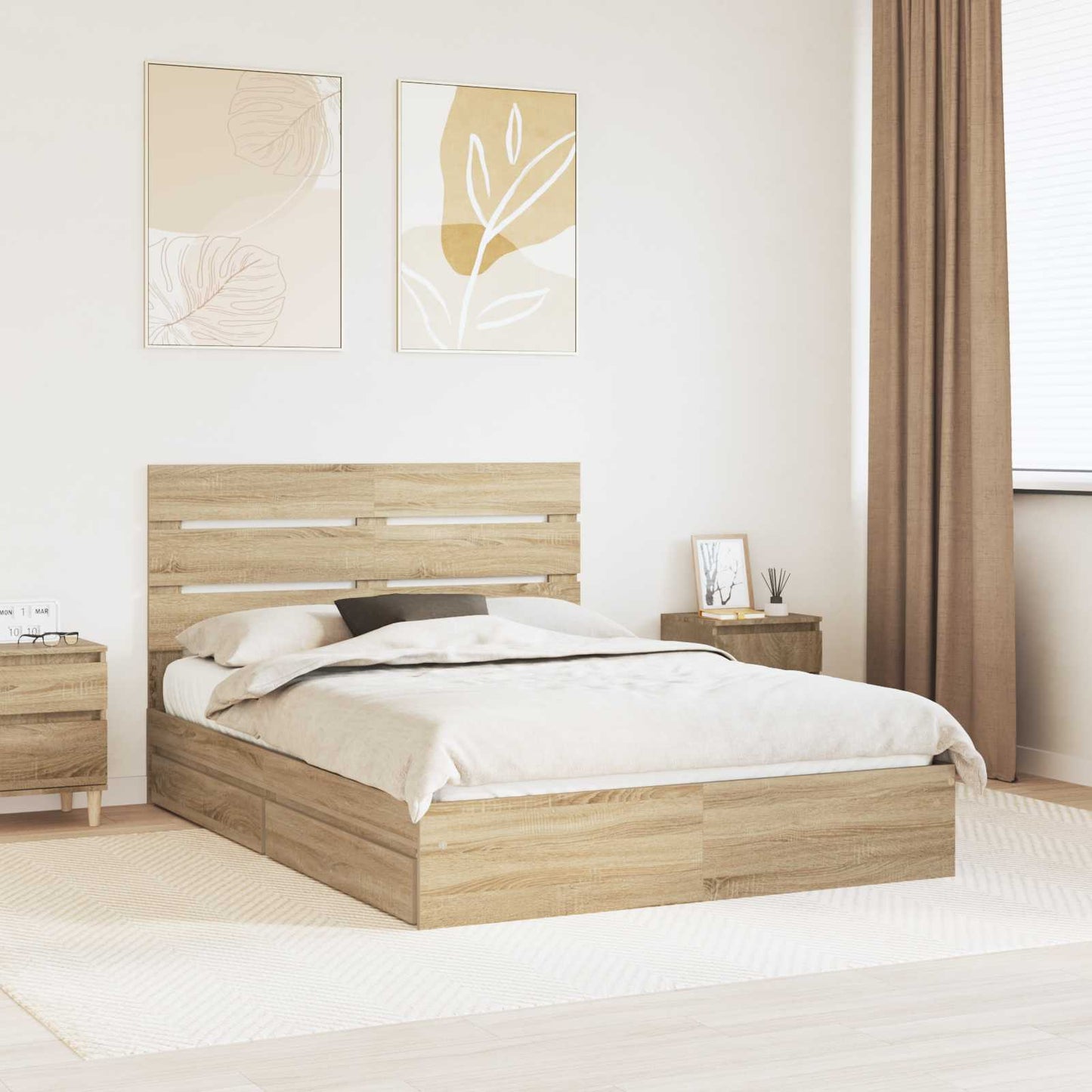 vidaXL Storage Bed with Drawer Sonoma Oak 140 x 200 cm Engineered Wood 1