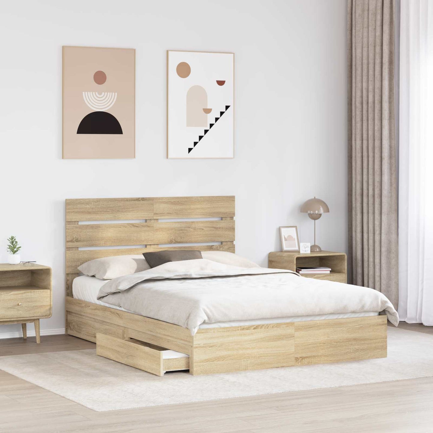 vidaXL Storage Bed with Drawer Sonoma Oak 140 x 200 cm Engineered Wood 3