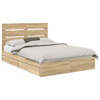 vidaXL Storage Bed with Drawer Sonoma Oak 140 x 200 cm Engineered Wood 2