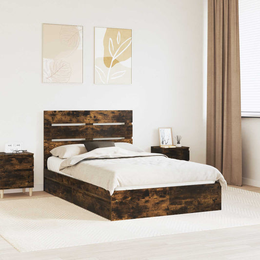 Storage Bed with Drawer Engineered Wood Length 190 cm Smoked oak 135 cm
