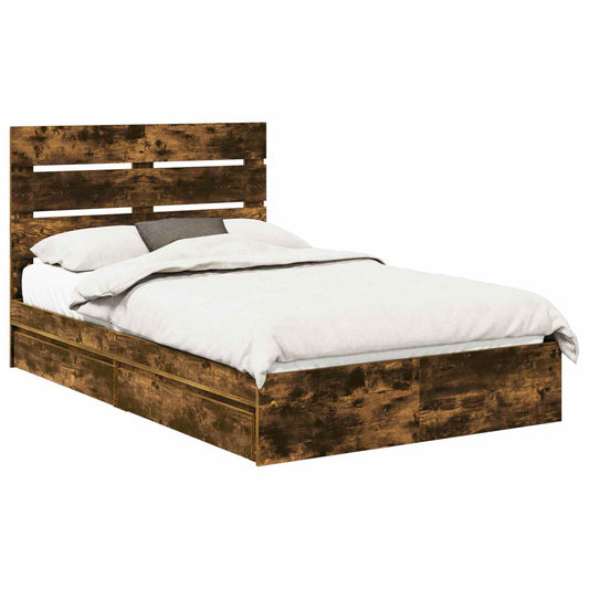 Storage Bed with Drawer Engineered Wood Length 190 cm Smoked oak 135 cm