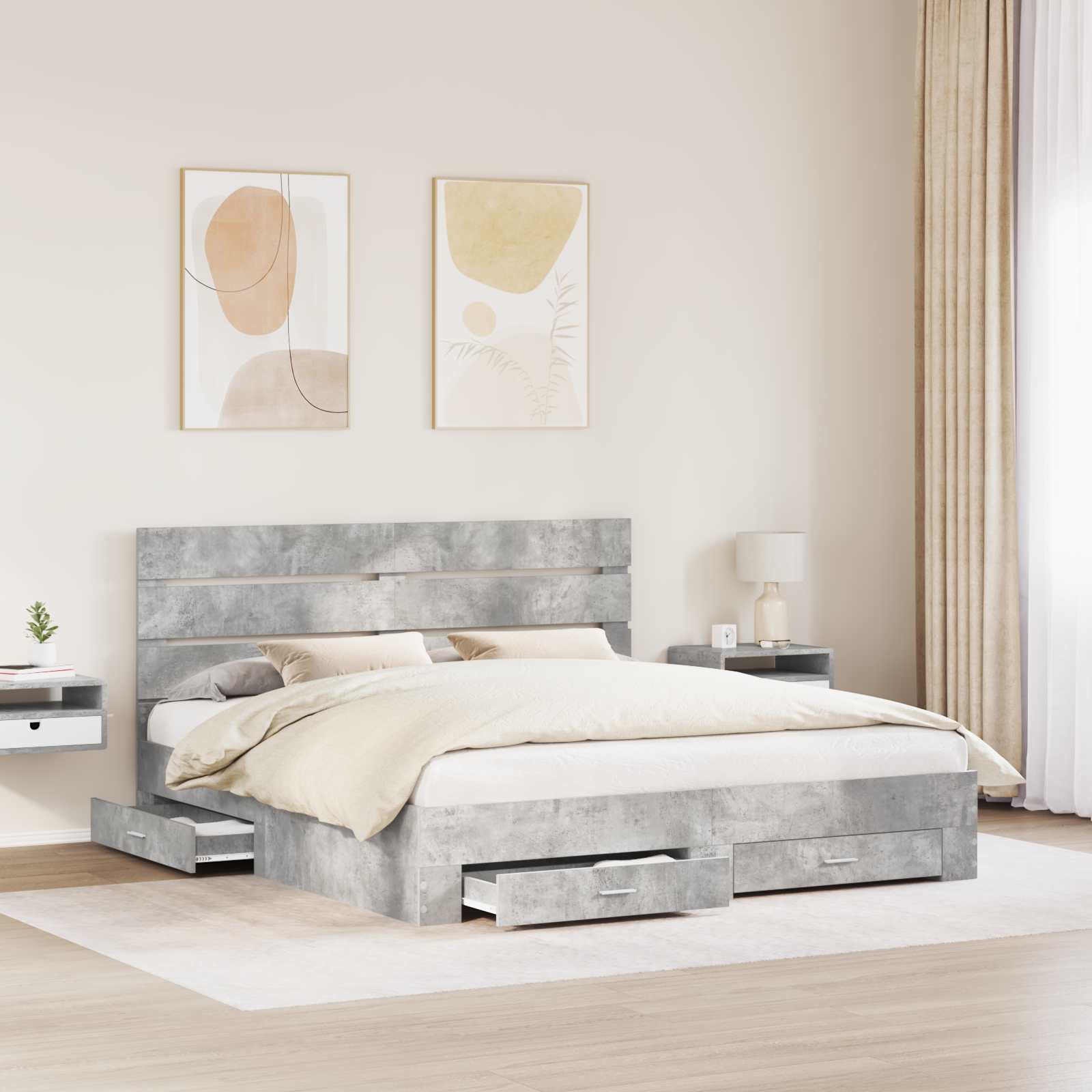 vidaXL Bed Frame Concrete Grey 180 x 200 cm Engineered Wood 3