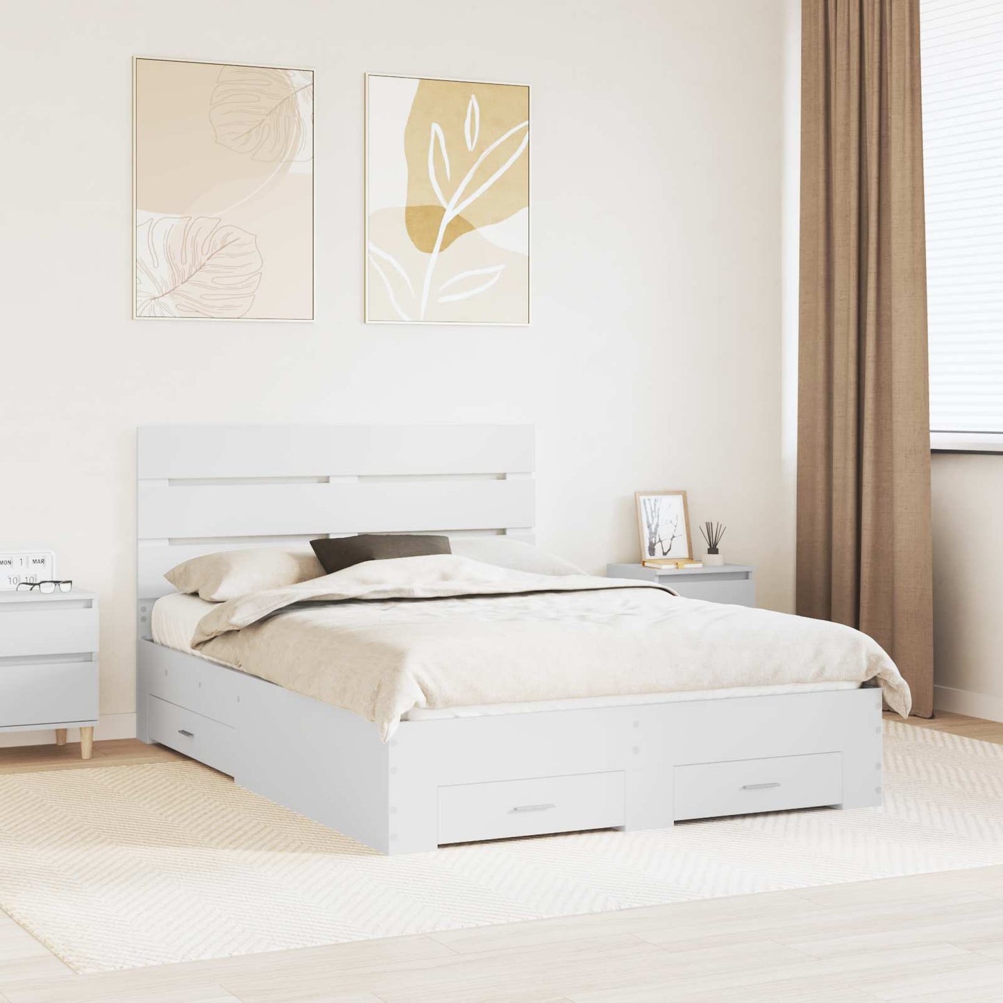 vidaXL Bed Frame with Drawer White 160 x 200 cm Engineered Wood 1