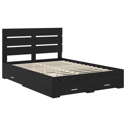 vidaXL Bed Frame with Drawer Black Oak 160 x 200 cm Engineered Wood 4