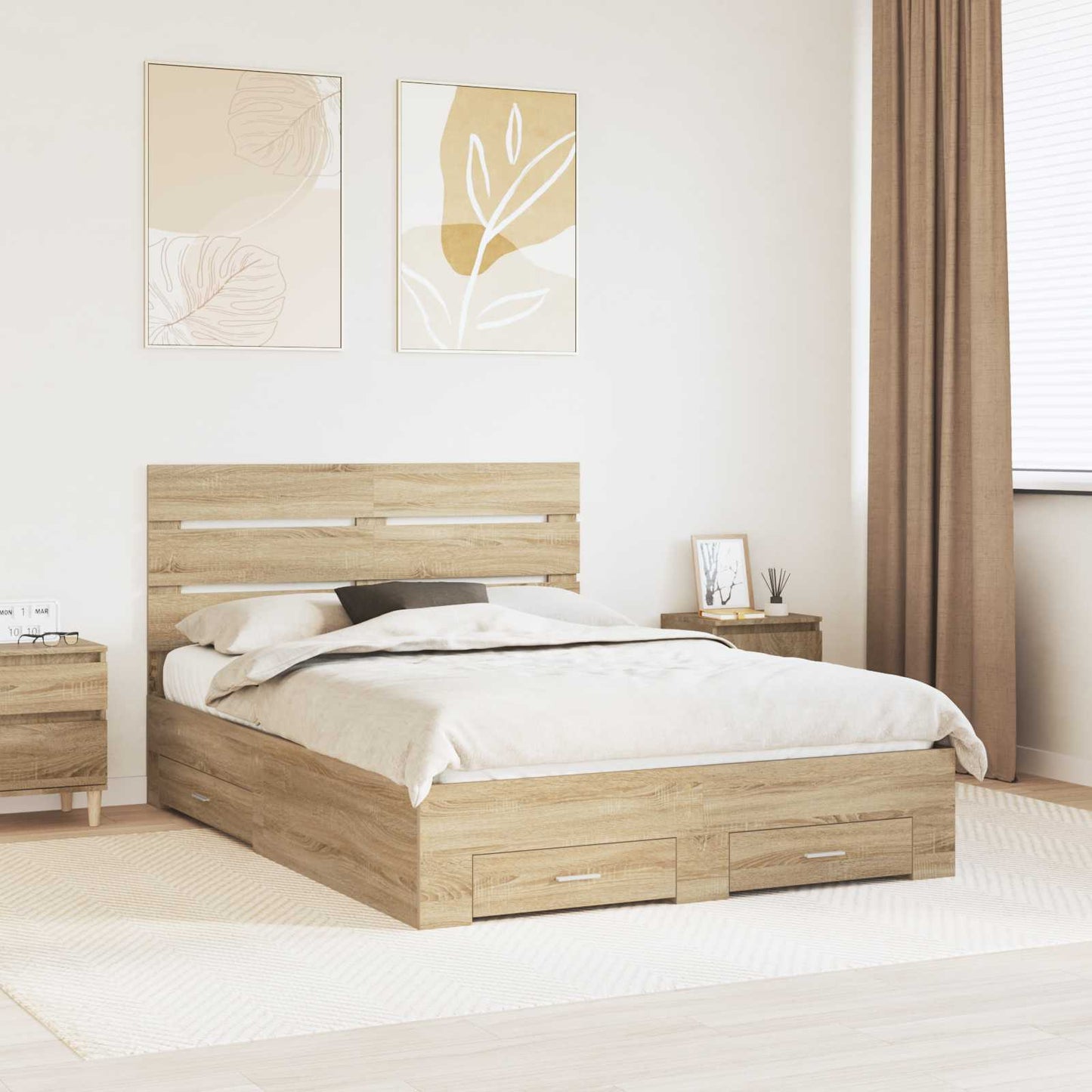 vidaXL Bed Frame with Drawer Sonoma Oak 150 x 200 cm Engineered Wood 1