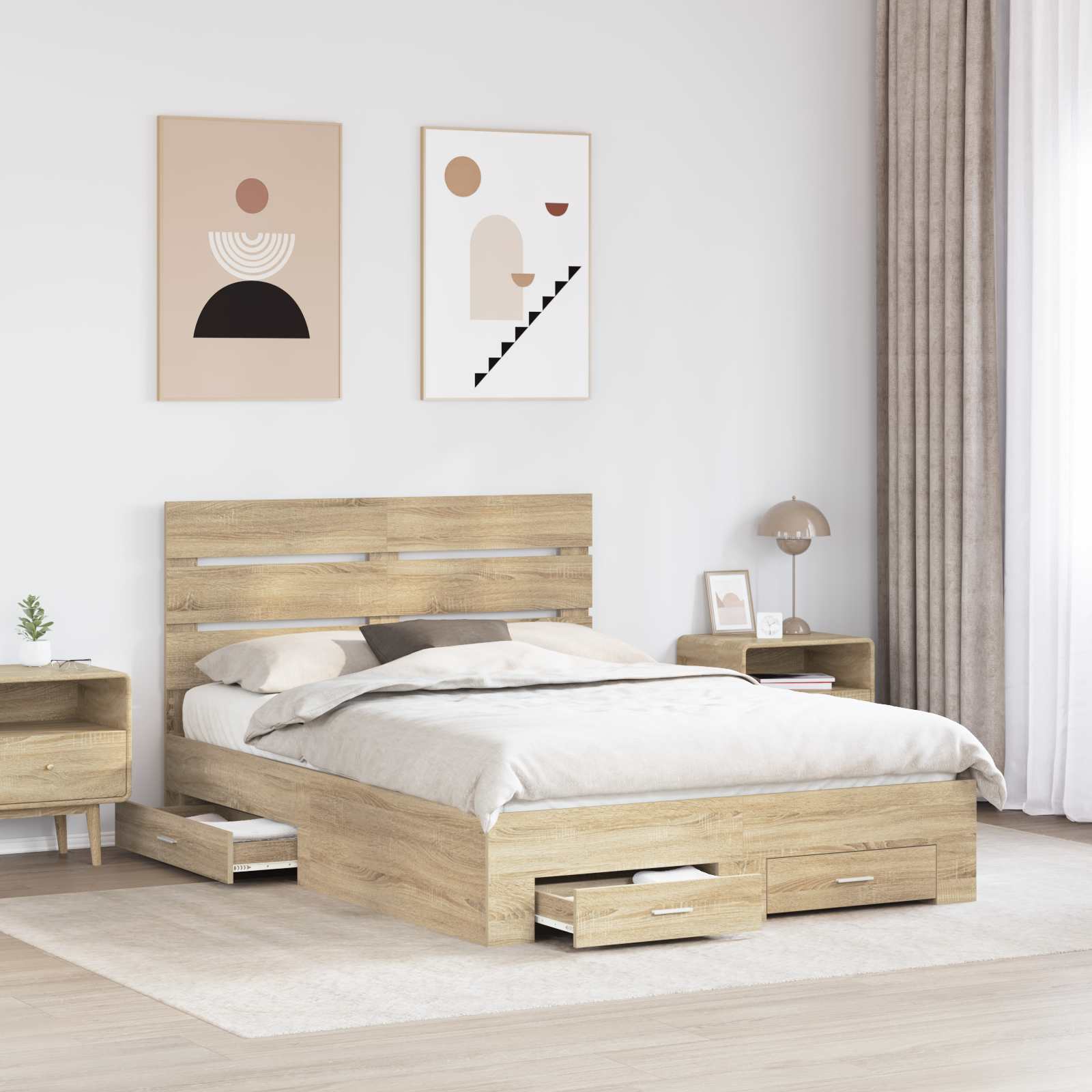 vidaXL Bed Frame with Drawer Sonoma Oak 150 x 200 cm Engineered Wood 3