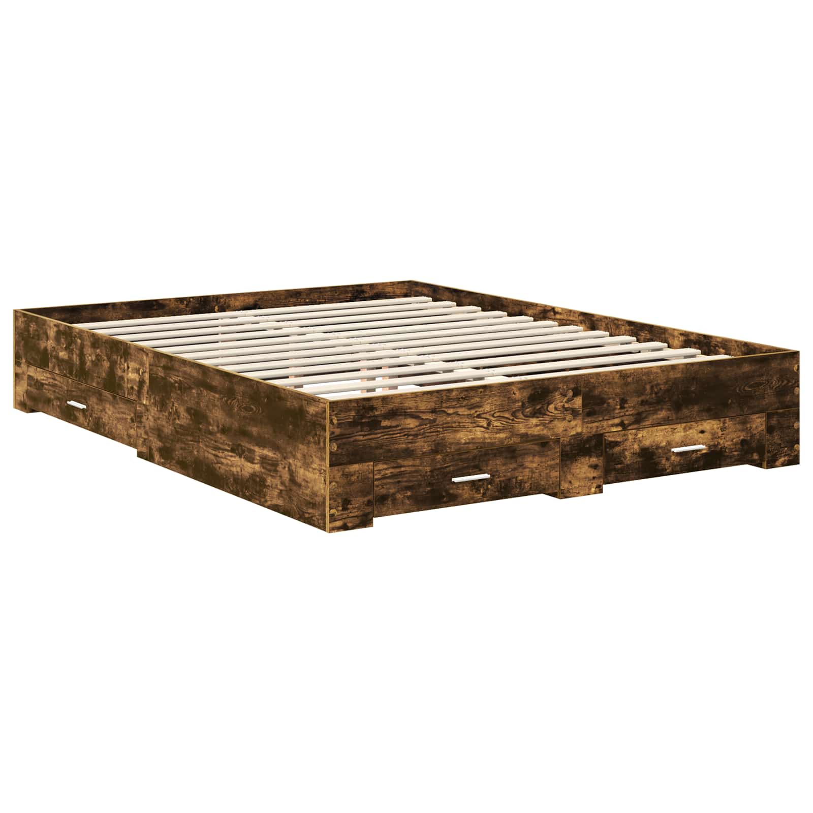 vidaXL Bed Frame with Drawer Smoked Oak 150 x 200 cm Engineered Wood 6