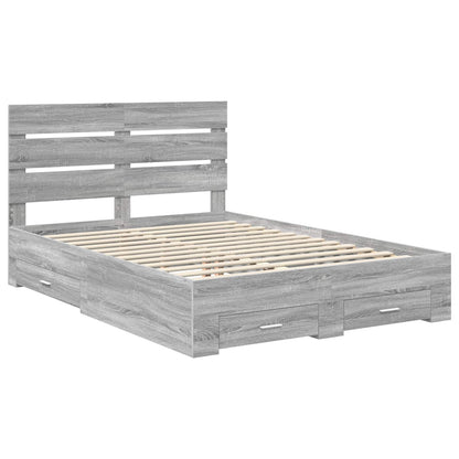 vidaXL Bed Frame with Drawer Grey Sonoma 150 x 200 cm Engineered Wood 4
