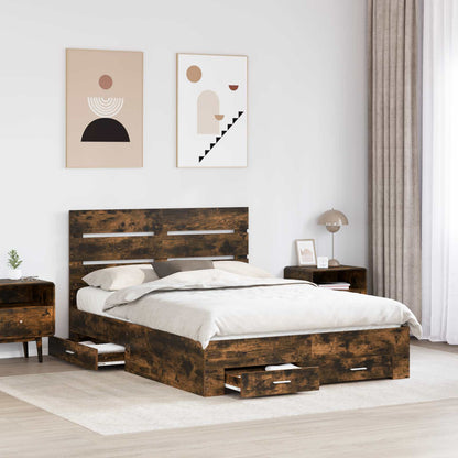 vidaXL Bed Frame with Drawer Smoked Oak 140 x 190 cm Engineered Wood 3
