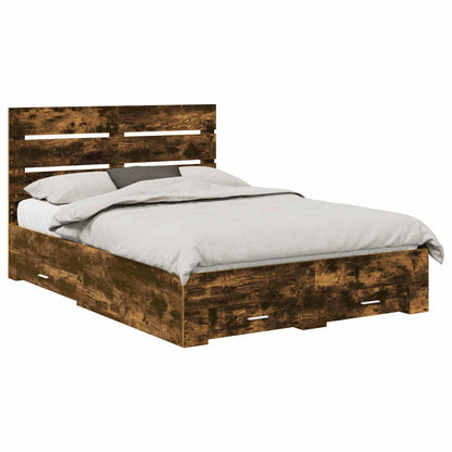 vidaXL Bed Frame with Drawer Smoked Oak 140 x 190 cm Engineered Wood 2