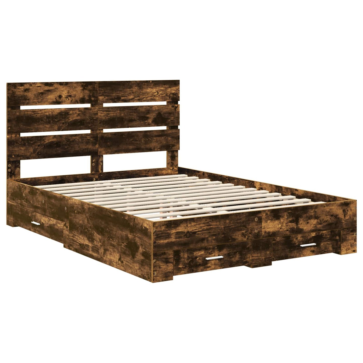 vidaXL Bed Frame with Drawer Smoked Oak 140 x 190 cm Engineered Wood 4