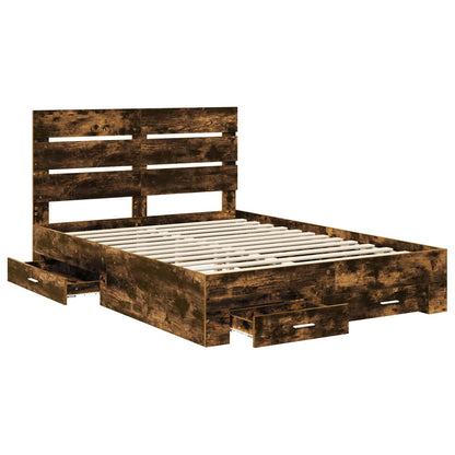 vidaXL Bed Frame with Drawer Smoked Oak 140 x 190 cm Engineered Wood 5