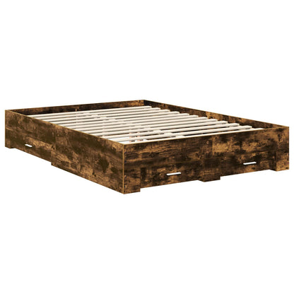 vidaXL Bed Frame with Drawer Smoked Oak 140 x 190 cm Engineered Wood 6