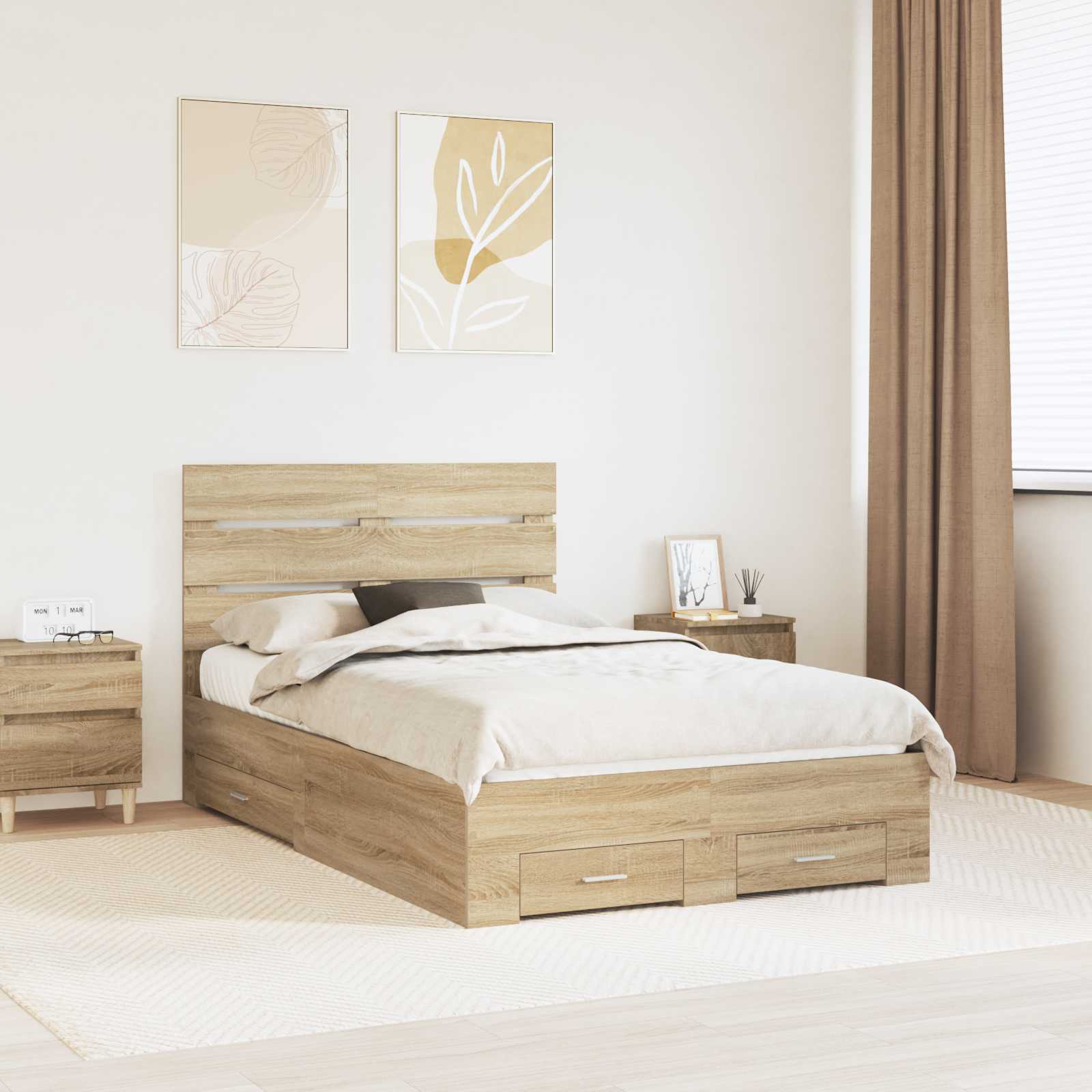 vidaXL Bed Frame with Drawer Sonoma Oak 135 x 190 cm Engineered Wood 1