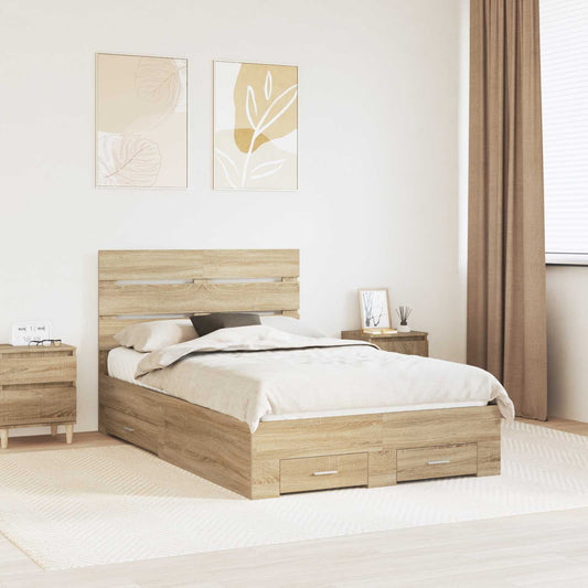 vidaXL Bed Frame with Drawer Sonoma Oak 135 x 190 cm Engineered Wood 1