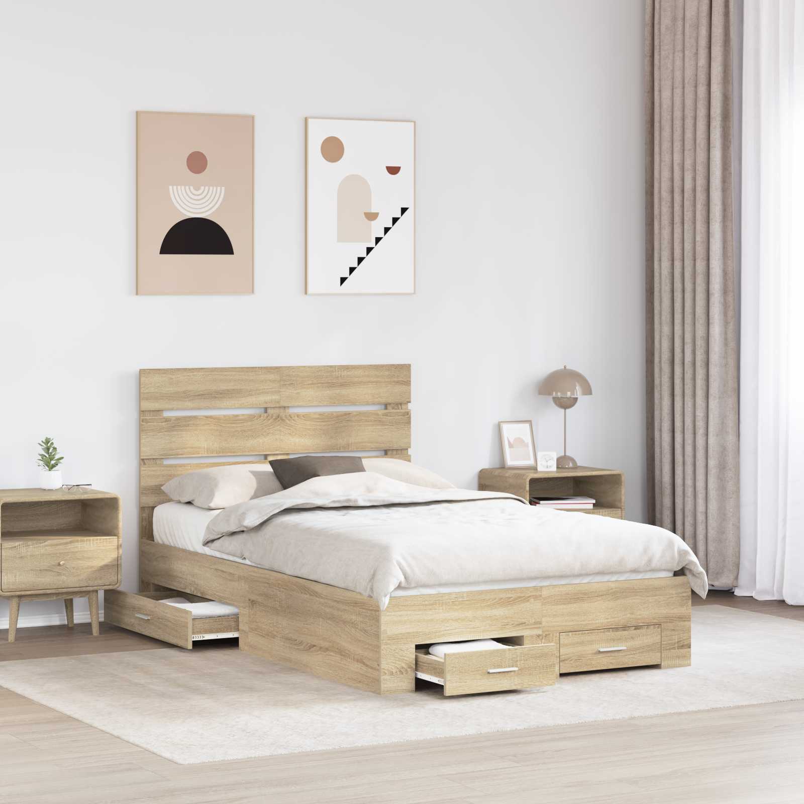 vidaXL Bed Frame with Drawer Sonoma Oak 135 x 190 cm Engineered Wood 3