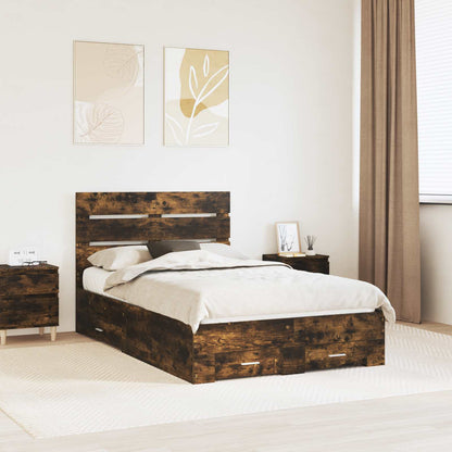 vidaXL Bed Frame with Drawer Smoked Oak 135 x 190 cm Engineered Wood 1