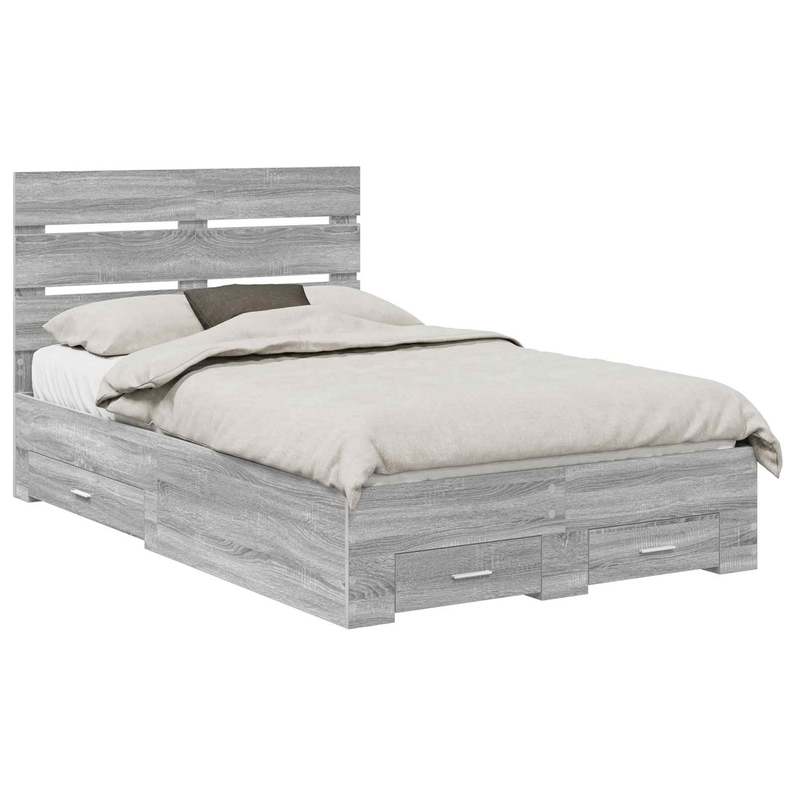 vidaXL Bed Frame with Drawer Grey Sonoma 135 x 190 cm Engineered Wood 2