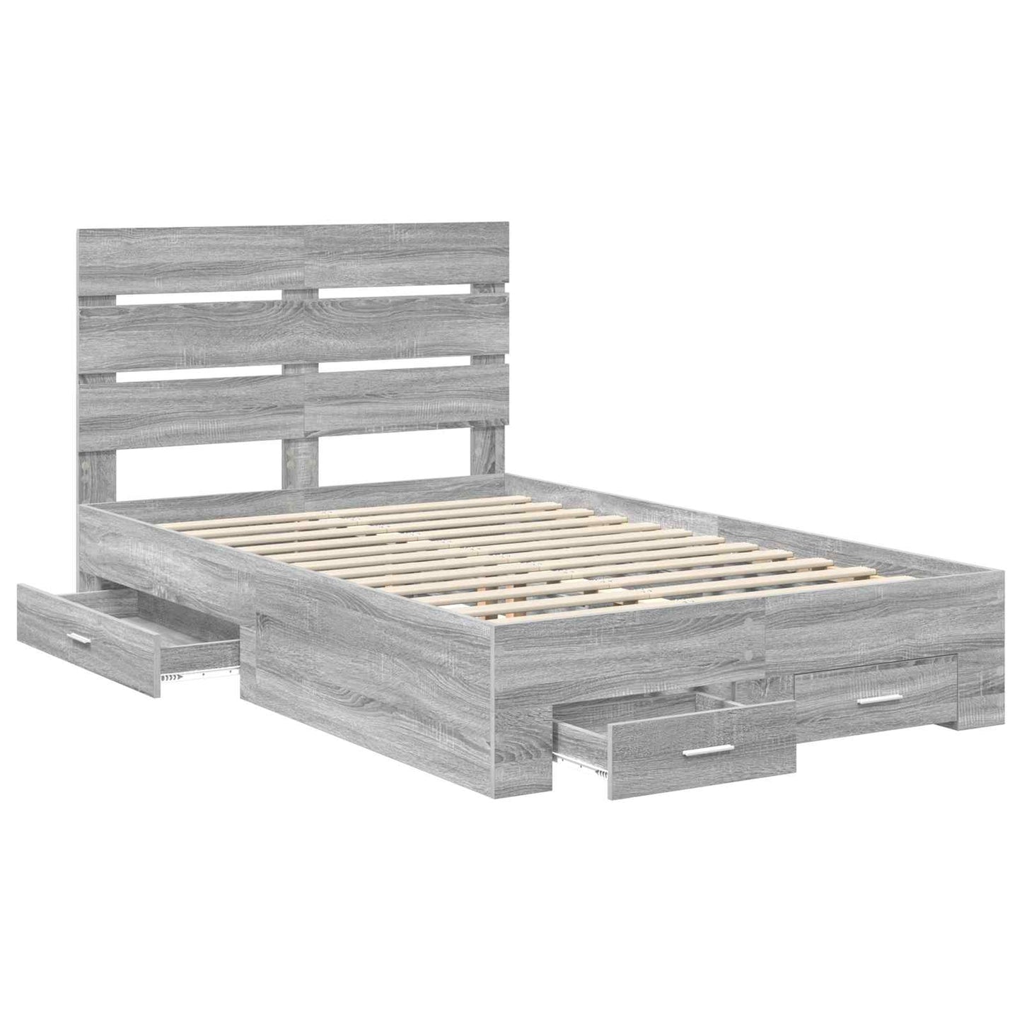 vidaXL Bed Frame with Drawer Grey Sonoma 135 x 190 cm Engineered Wood 5