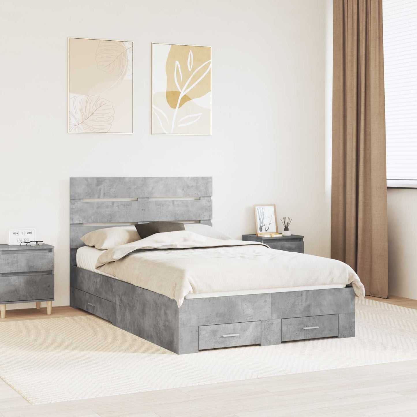 vidaXL Bed Frame Concrete Grey 120 x 200 cm Engineered Wood 1
