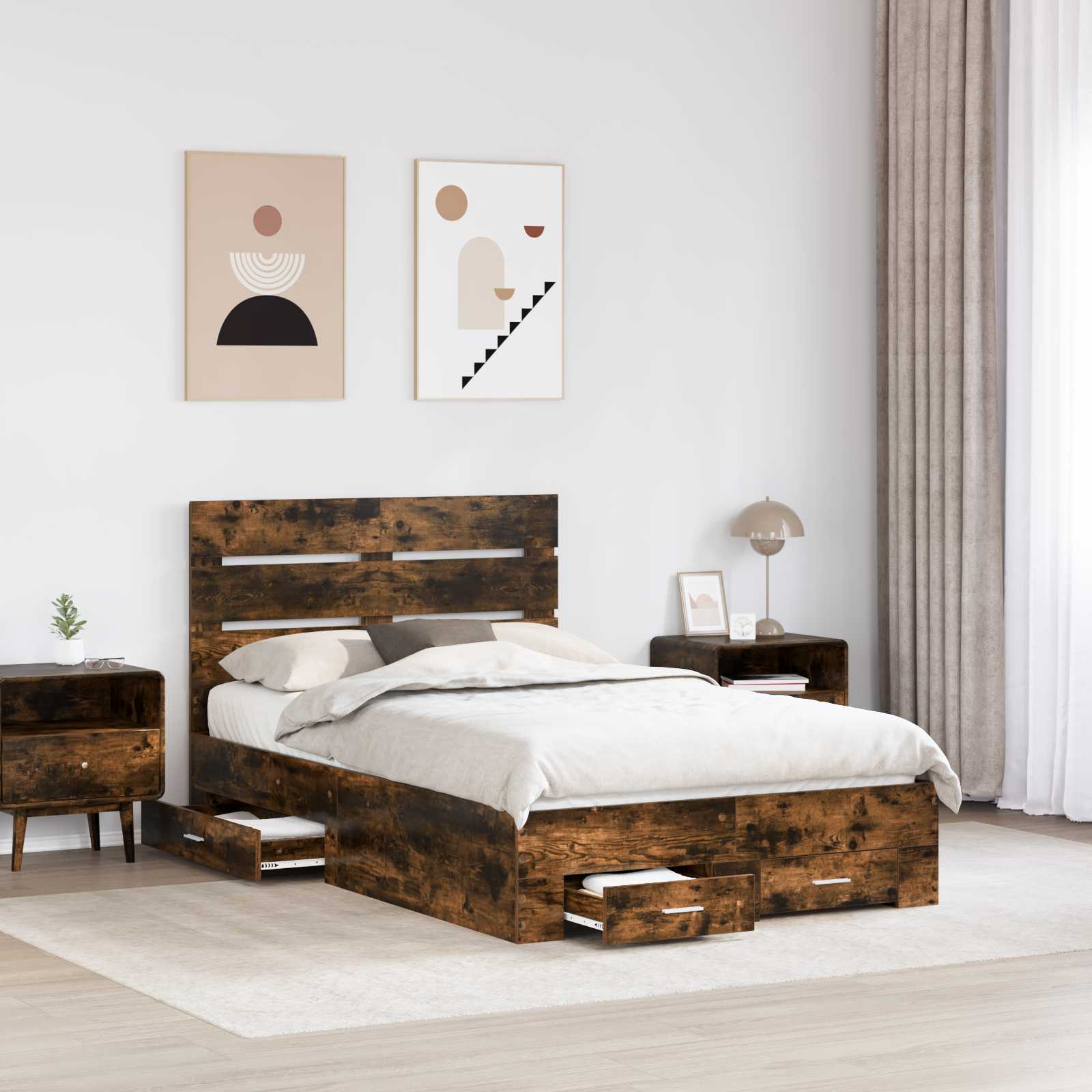 vidaXL Bed Frame with Drawer Smoked Oak 120 x 200 cm Engineered Wood 3