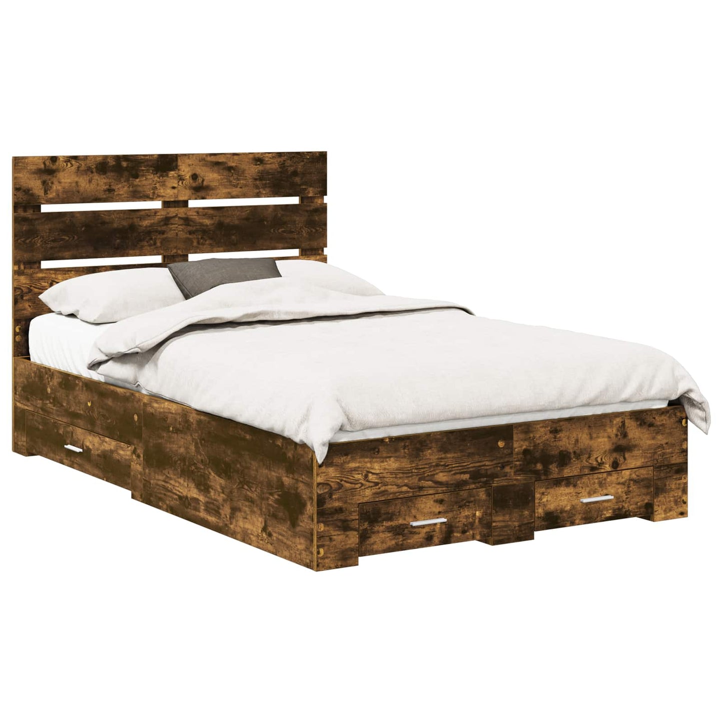 vidaXL Bed Frame with Drawer Smoked Oak 120 x 200 cm Engineered Wood 2