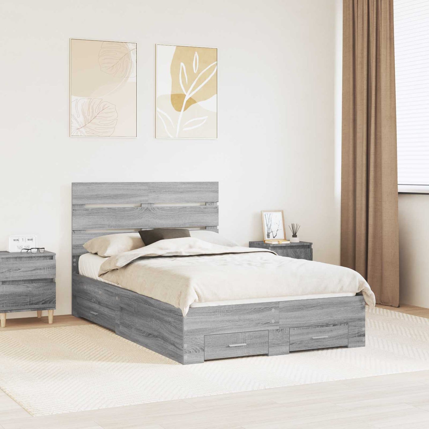 vidaXL Bed Frame with Drawer Grey Sonoma 120 x 200 cm Engineered Wood 1