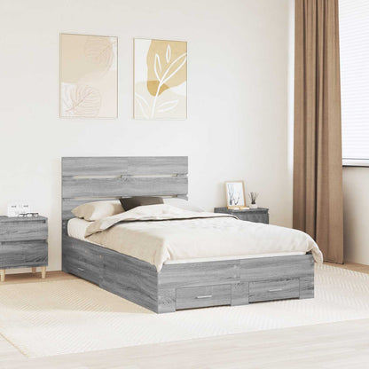 vidaXL Bed Frame with Drawer Grey Sonoma 120 x 200 cm Engineered Wood 1