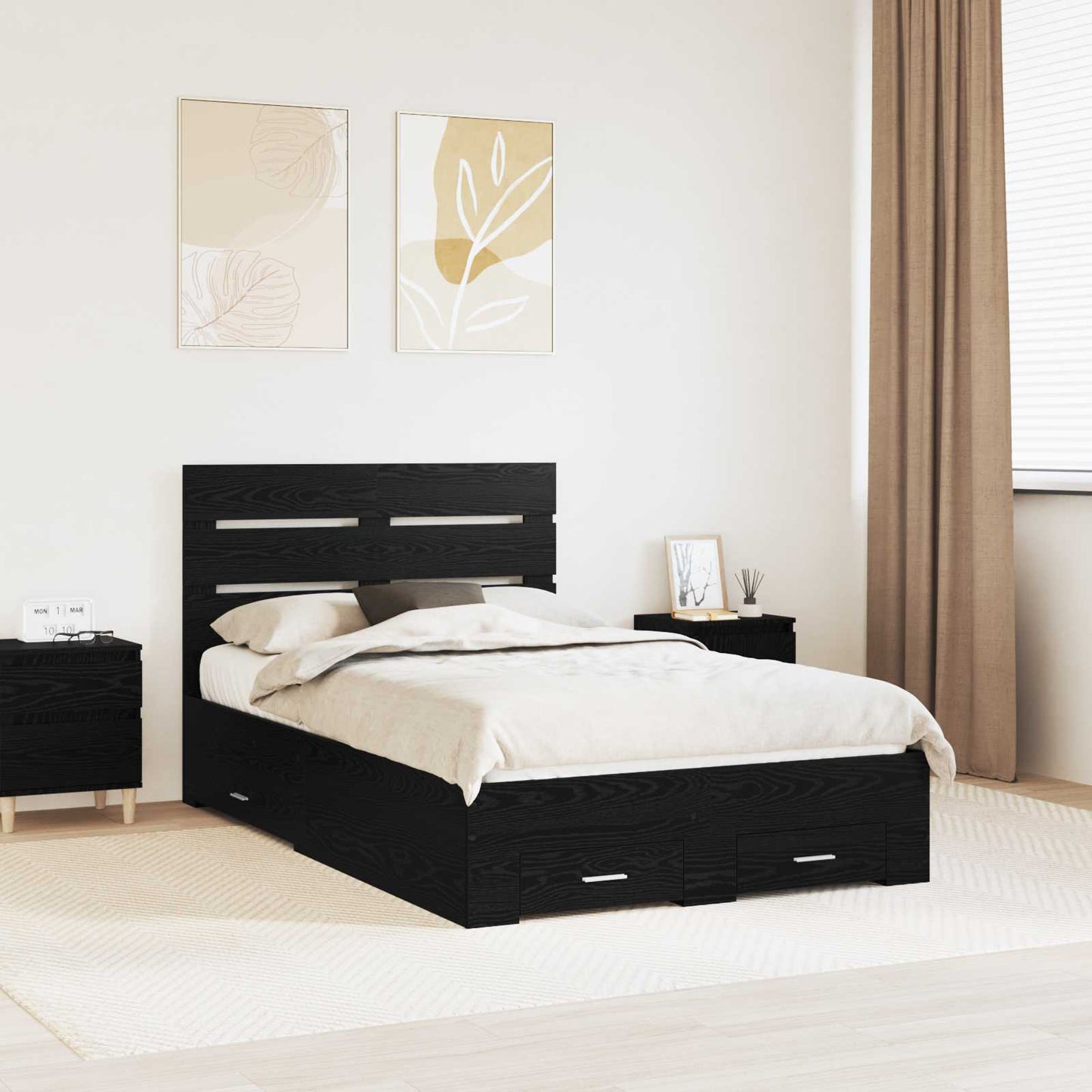 vidaXL Bed Frame with Drawer Black Oak 120 x 190 cm Engineered Wood 1