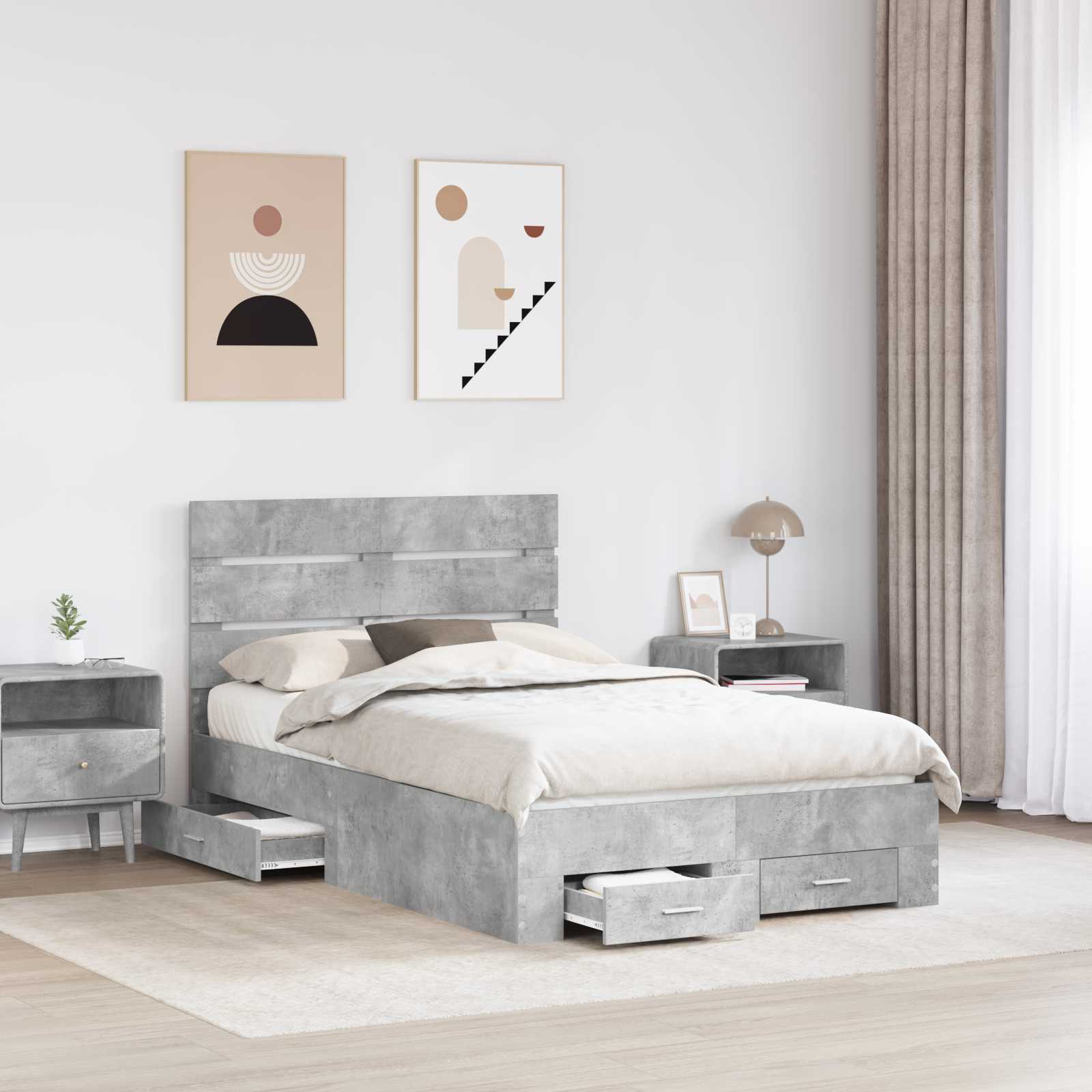 vidaXL Bed Frame Concrete Grey 120 x 190 cm Engineered Wood 3