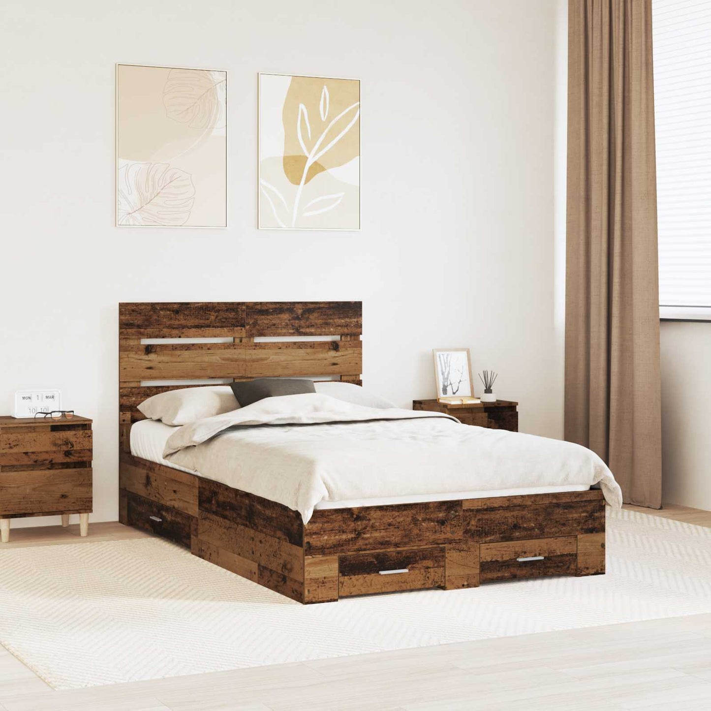 vidaXL Bed Frame with Drawer Old Wood 120 x 190 cm Engineered Wood 1