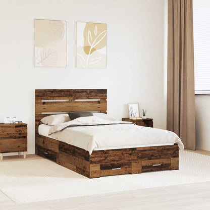 vidaXL Bed Frame with Drawer Old Wood 120 x 190 cm Engineered Wood 1