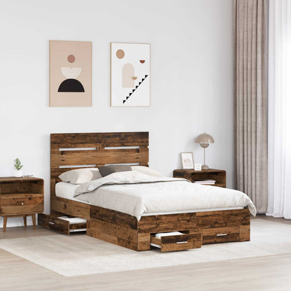 vidaXL Bed Frame with Drawer Old Wood 120 x 190 cm Engineered Wood 3