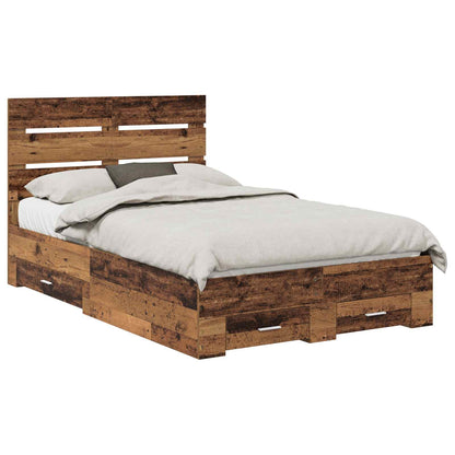 vidaXL Bed Frame with Drawer Old Wood 120 x 190 cm Engineered Wood 2
