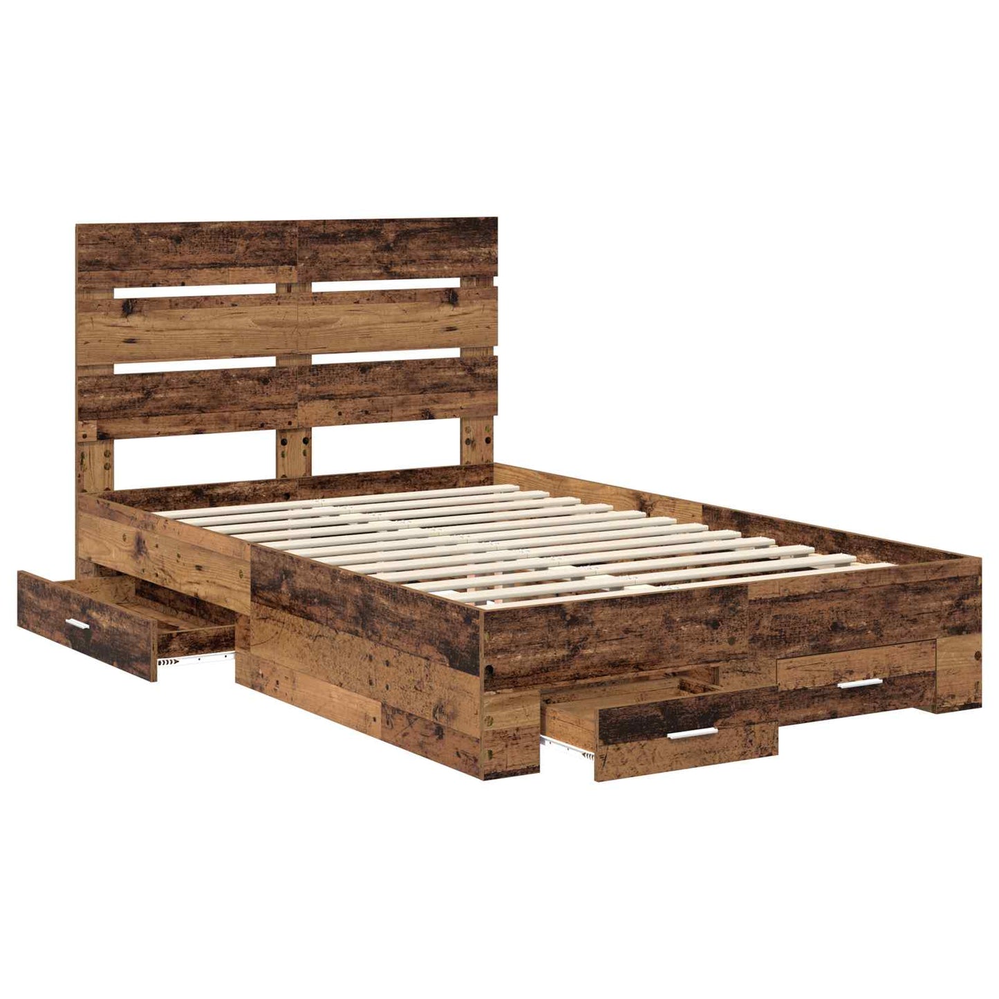 vidaXL Bed Frame with Drawer Old Wood 120 x 190 cm Engineered Wood 5