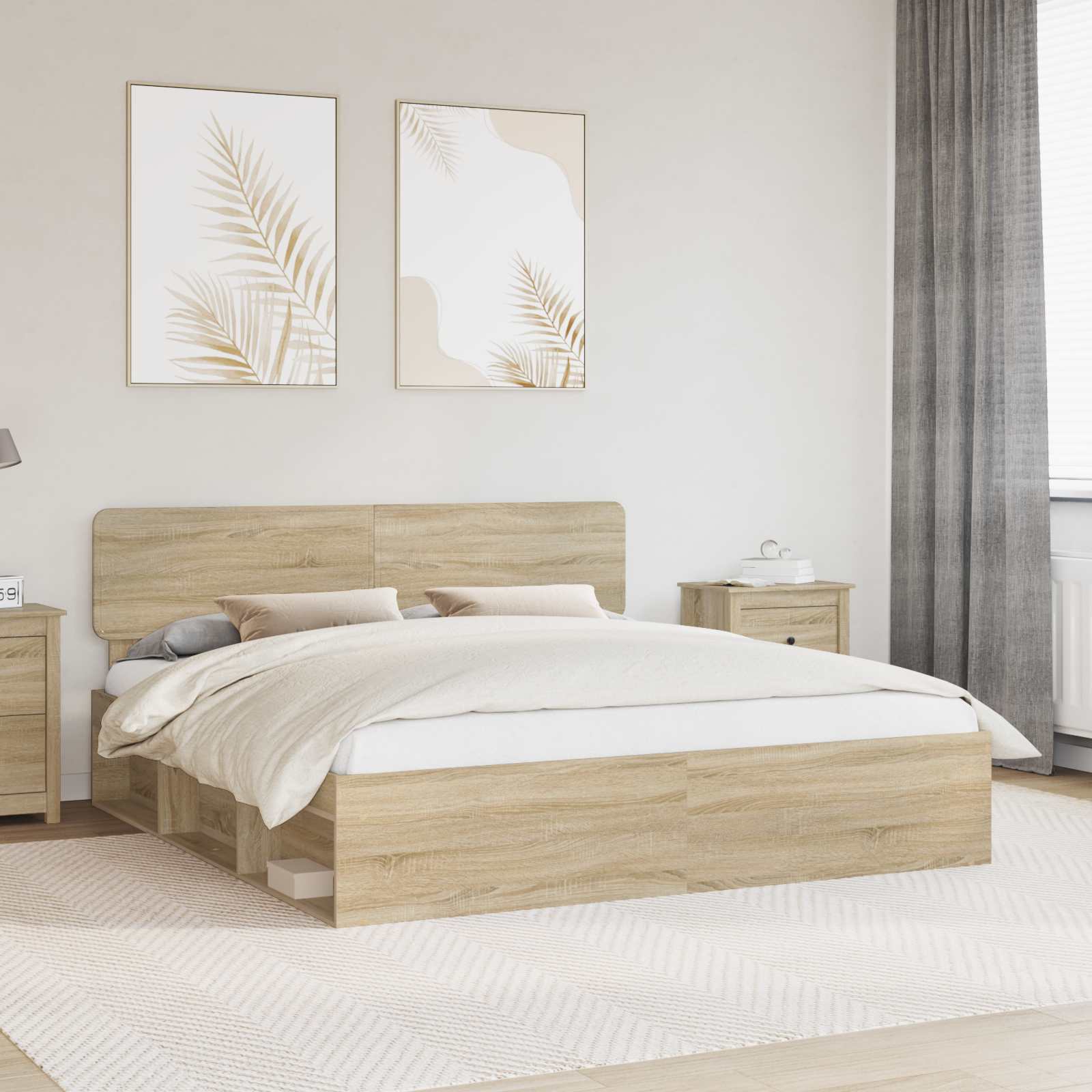 vidaXL Bed Frame with Headboard Sonoma 200 x 200 cm Solid Pine Wood 1