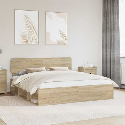 vidaXL Bed Frame with Headboard Sonoma 200 x 200 cm Solid Pine Wood 1