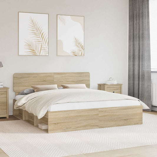 vidaXL Bed Frame with Headboard Sonoma 200 x 200 cm Solid Pine Wood 1