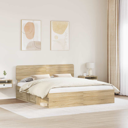 vidaXL Bed Frame with Headboard Sonoma 200 x 200 cm Solid Pine Wood 3