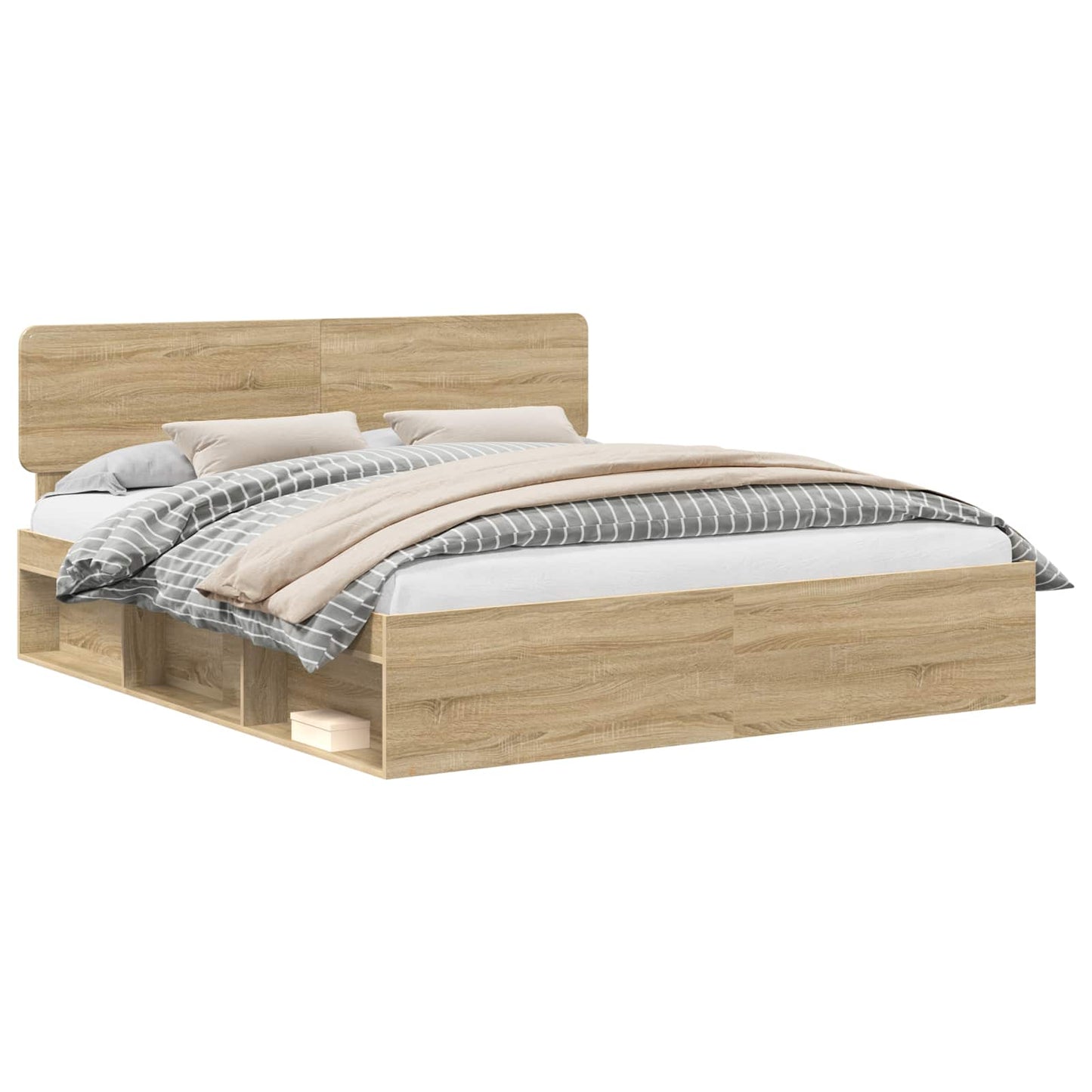 vidaXL Bed Frame with Headboard Sonoma 200 x 200 cm Solid Pine Wood 2