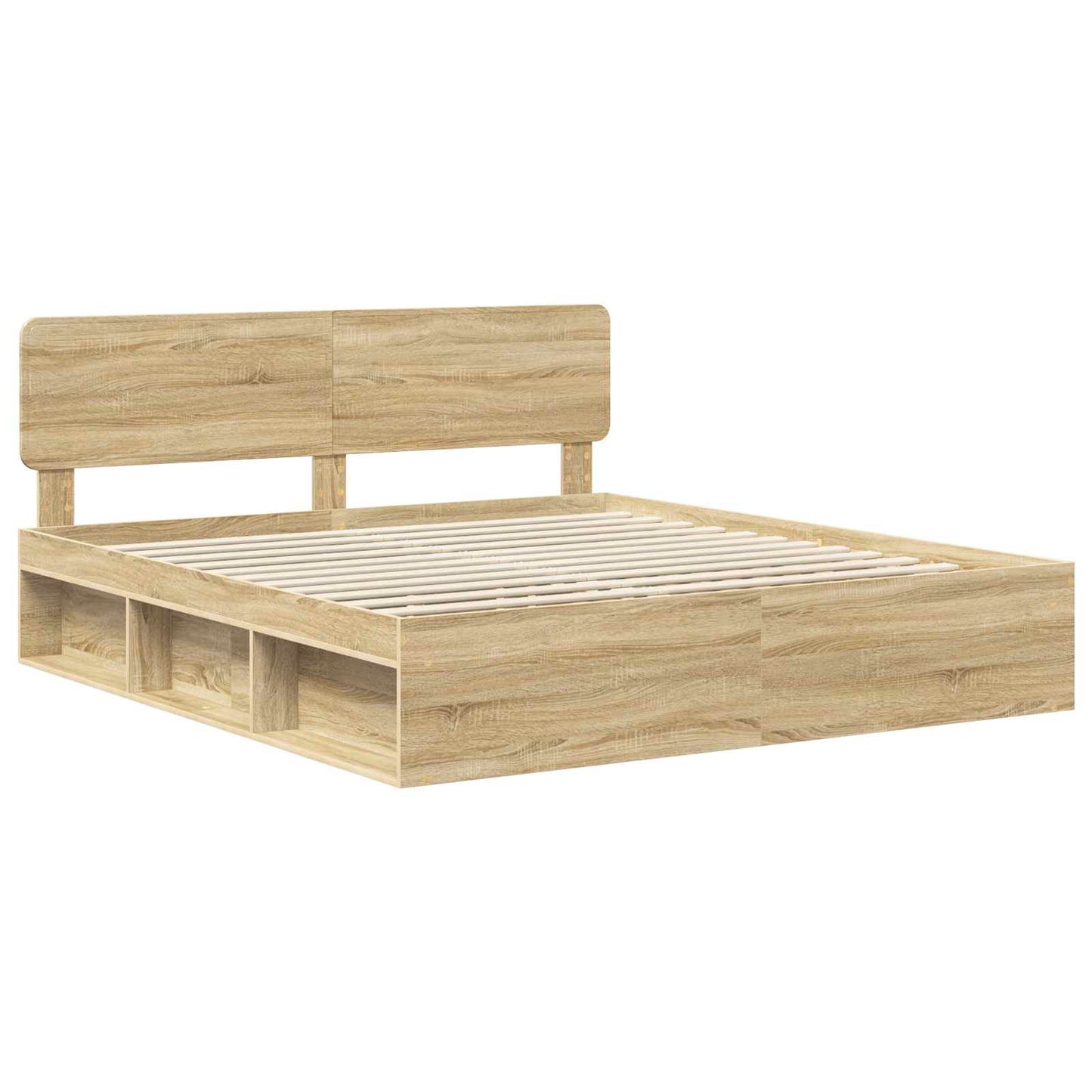 vidaXL Bed Frame with Headboard Sonoma 200 x 200 cm Solid Pine Wood 4