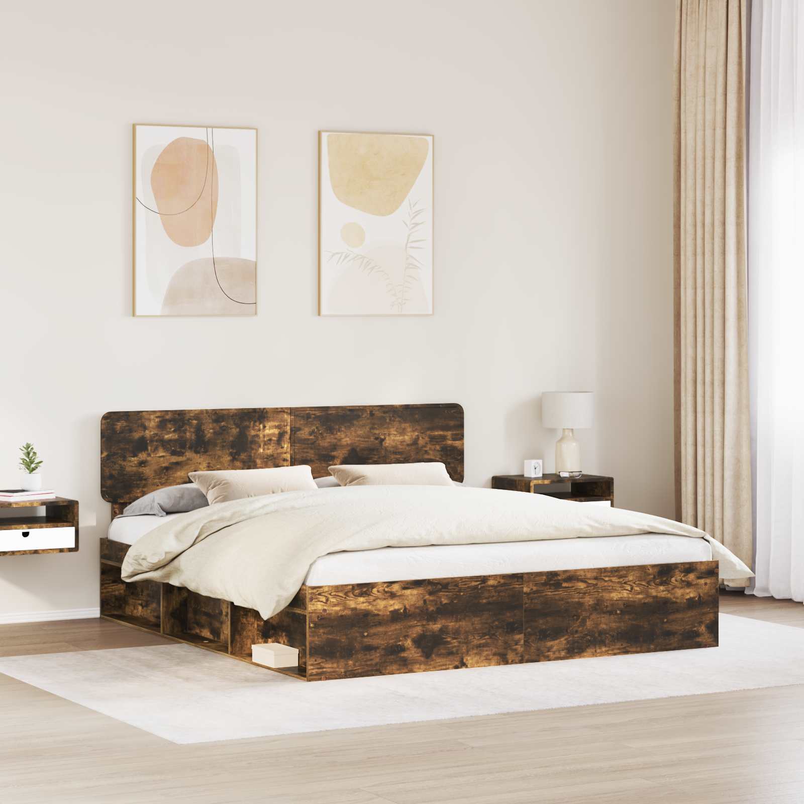 vidaXL Bed Frame Smoked Oak 200 x 200 cm Solid Pine Wood 3